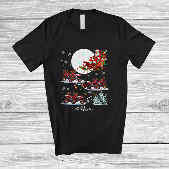 MacnyStore - Personalized Custom Name Santa Sleigh Dirt Bike Reindeer; Joyful Christmas Moon Riding T-Shirt