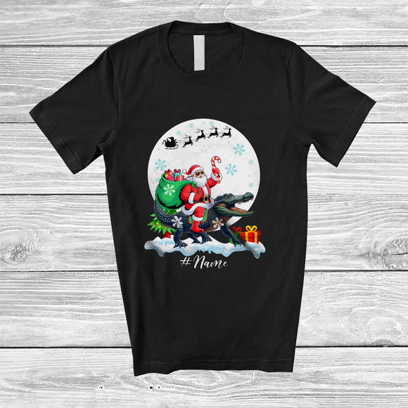 MacnyStore - Personalized Custom Name Santa Riding Alligator; Lovely Christmas Moon Wild Animal; Family T-Shirt