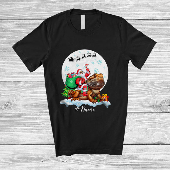 MacnyStore - Personalized Custom Name Santa Riding Bearded Dragon; Lovely Christmas Moon Wild Animal T-Shirt