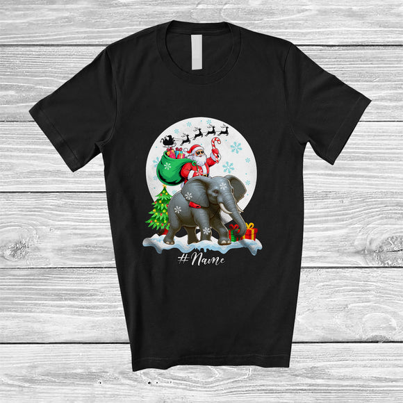MacnyStore - Personalized Custom Name Santa Riding Elephant; Lovely Christmas Moon Wild Animal; Family T-Shirt