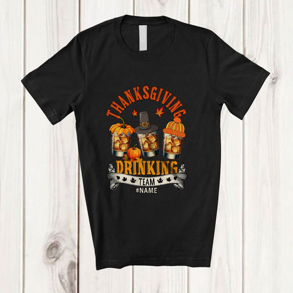MacnyStore - Personalized Custom Name Thanksgiving Drinking Team; Cheerful Three Whiskey Glasses; Drunker T-Shirt