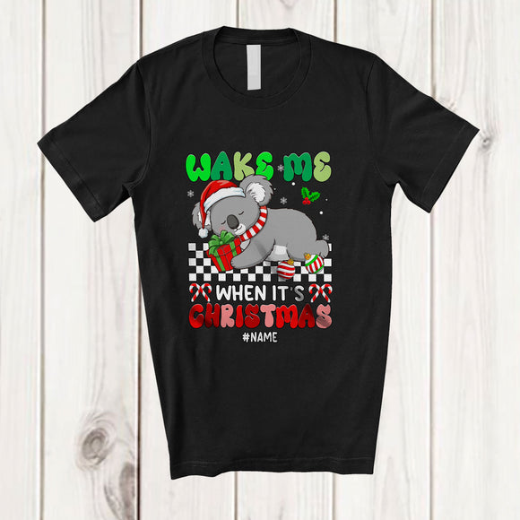 MacnyStore - Personalized Custom Name Wake Me When It's Christmas; Lovely Santa Koala Bear Sleepy Animal T-Shirt