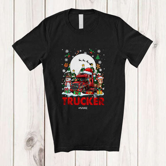 MacnyStore - Personalized Custom Name Trucker; Joyful Christmas Reindeer Snowman; Proud Jobs Family T-Shirt