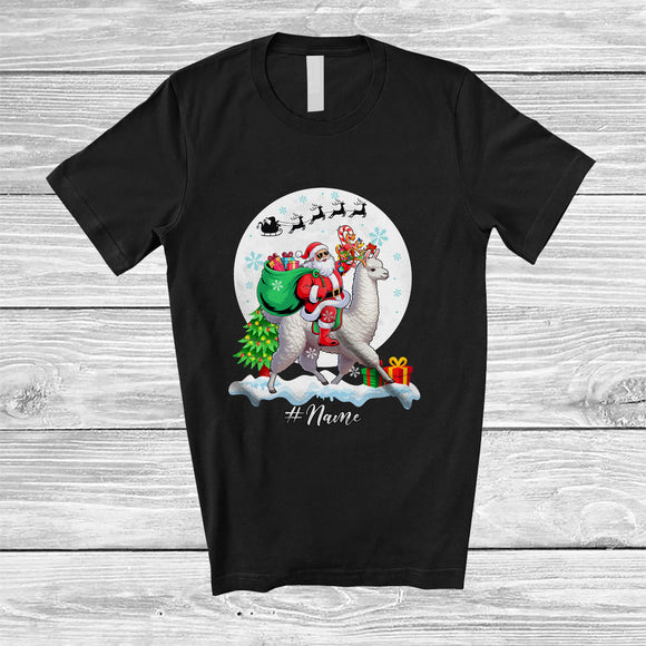 MacnyStore - Personalized Custom Name Santa Riding Llama; Lovely Christmas Moon Wild Animal; Family T-Shirt