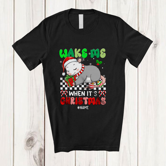 MacnyStore - Personalized Custom Name Wake Me When It's Christmas; Lovely Santa Opossum Sleepy Animal T-Shirt
