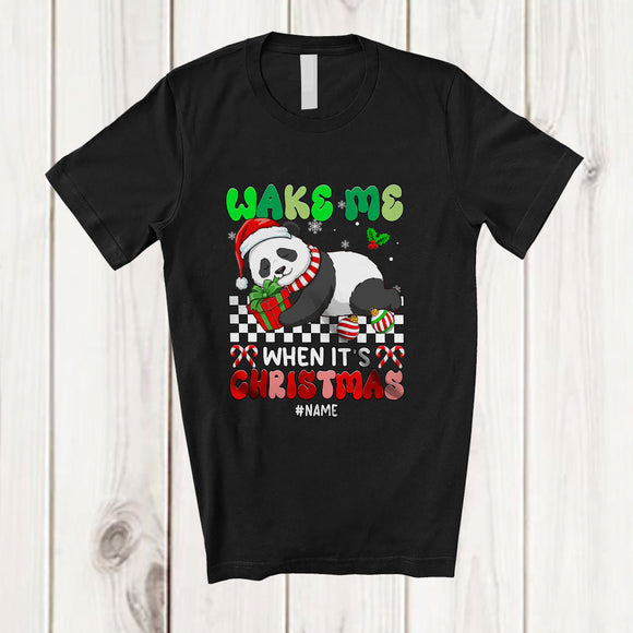 MacnyStore - Personalized Custom Name Wake Me When It's Christmas; Lovely Santa Panda Sleepy Animal T-Shirt