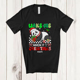 MacnyStore - Personalized Custom Name Wake Me When It's Christmas; Lovely Santa Panda Sleepy Animal T-Shirt