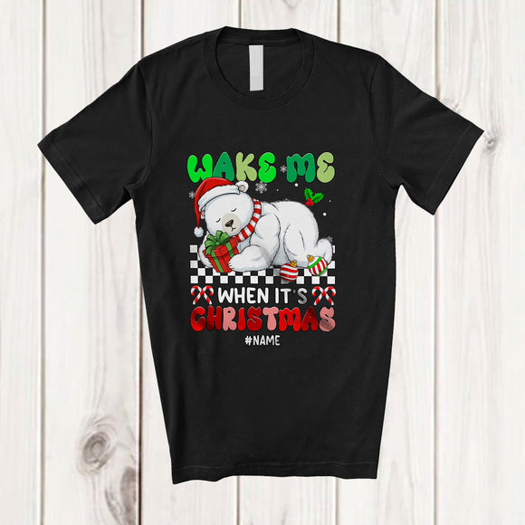 MacnyStore - Personalized Custom Name Wake Me When It's Christmas; Lovely Santa Polar Bear Sleepy Animal T-Shirt