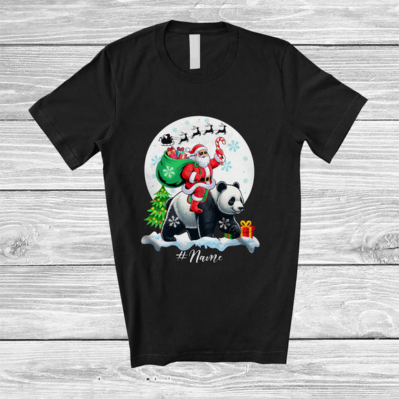 MacnyStore - Personalized Custom Name Santa Riding Panda; Lovely Christmas Moon Wild Animal; Family T-Shirt
