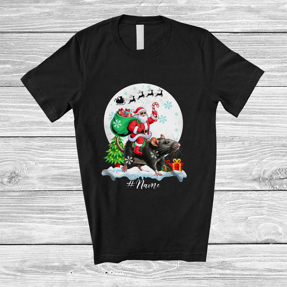 MacnyStore - Personalized Custom Name Santa Riding Rat; Lovely Christmas Moon Wild Animal; Family T-Shirt