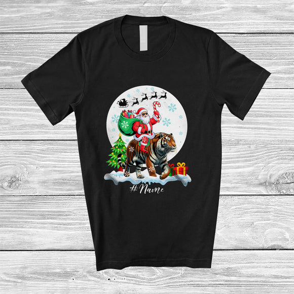 MacnyStore - Personalized Custom Name Santa Riding Tiger; Lovely Christmas Moon Wild Animal; Family T-Shirt