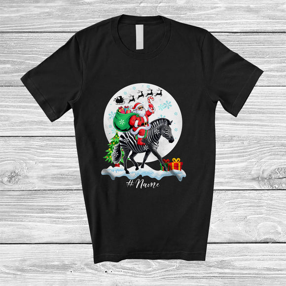 MacnyStore - Personalized Custom Name Santa Riding Zebra; Lovely Christmas Moon Wild Animal; Family T-Shirt
