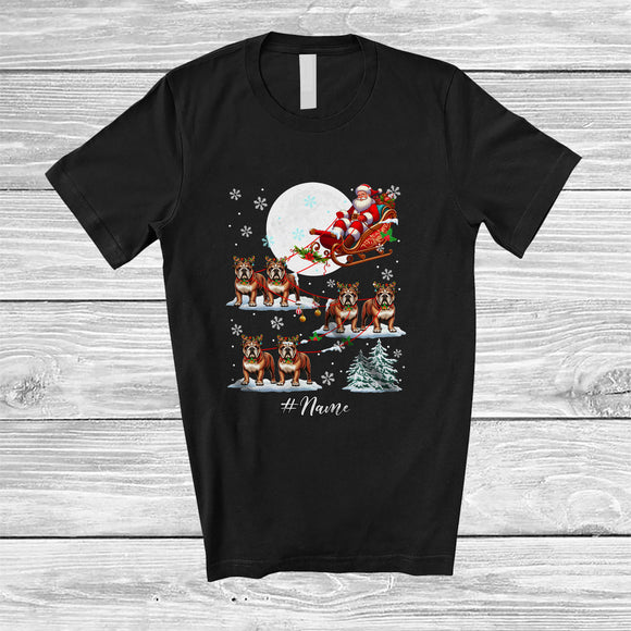 MacnyStore - Personalized Custom Name Santa Sleigh Bulldog Reindeer; Lovely Christmas Snow Moon T-Shirt