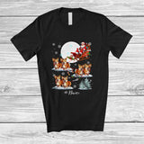 MacnyStore - Personalized Custom Name Santa Sleigh Corgi Reindeer; Lovely Christmas Snow Moon T-Shirt