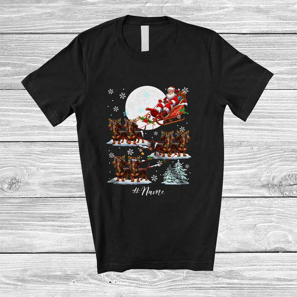 MacnyStore - Personalized Custom Name Santa Sleigh Dachshund Reindeer; Lovely Christmas Snow Moon T-Shirt