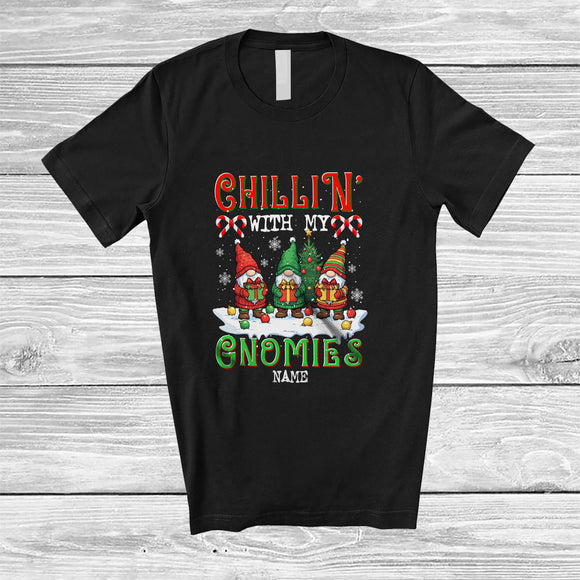 MacnyStore - Personalized Custom Name Chillin' With My Gnomies; Fantastic Christmas Snow Three Gnomes T-Shirt