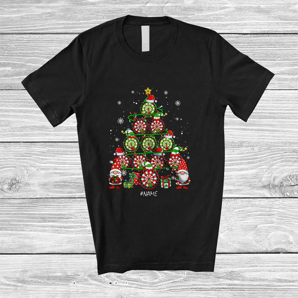MacnyStore - Personalized Custom Name Santa Elf Darts Christmas Tree; Joyful X-mas Darts Player Playing T-Shirt