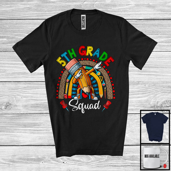 MacnyStore - 5th Grade Squad, Adorable Back To School Dabbing Pencil Leopard Rainbow, Student Teacher T-Shirt