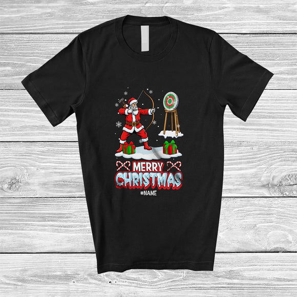 MacnyStore - Personalized Custom Name Merry Christmas; Humorous X-mas Reindeer Santa Archery Player T-Shirt