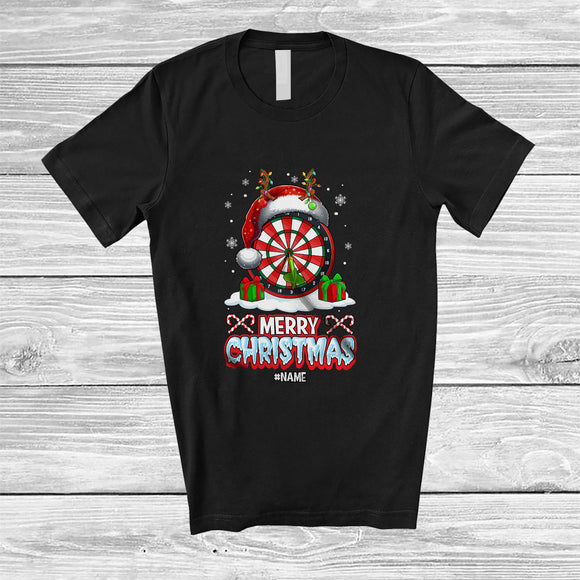 MacnyStore - Personalized Custom Name Merry Christmas; Humorous X-mas Reindeer Santa Darts Player T-Shirt