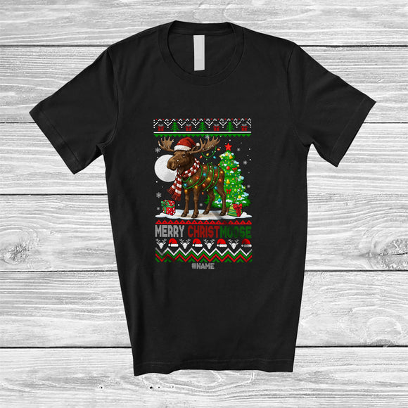 MacnyStore - Personalized Custom Name Merry Christmoose; Fantastic Christmas Lights Sweater Santa Moose T-Shirt