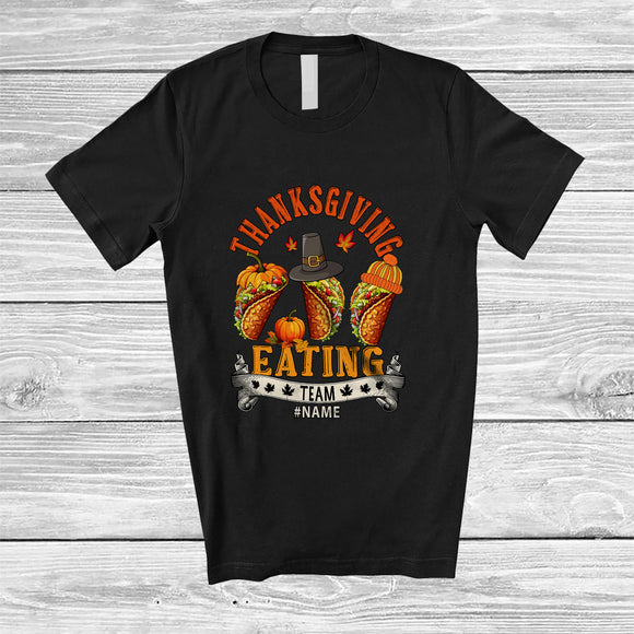 MacnyStore - Personalized Custom Name Thanksgiving Eating Team; Humorous Fall Three Pilgrim Taco; Family T-Shirt