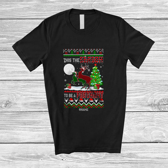 MacnyStore - Personalized Custom Name This Season To Be A Pregnant; Joyful Christmas Sweater Plaid Reindeer T-Shirt