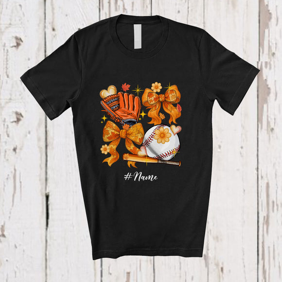 MacnyStore - Personalized Custom Name Baseball Thanksgiving Coquette; Lovely Bow Tie Flowers; Sport Player T-Shirt