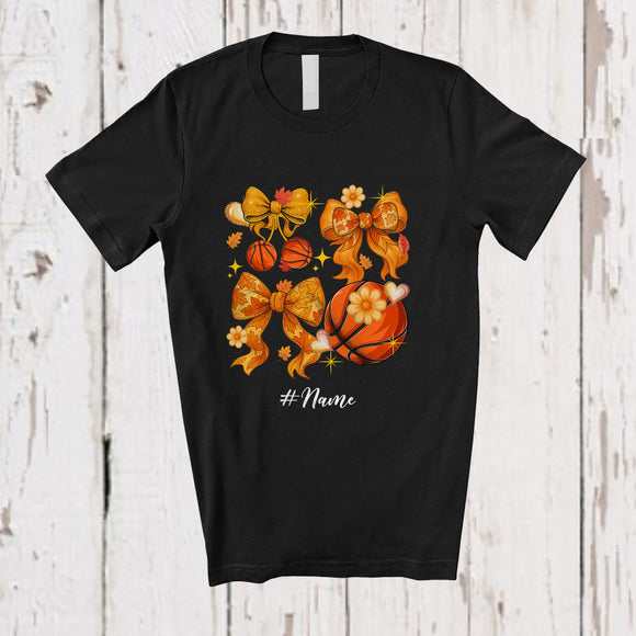 MacnyStore - Personalized Custom Name Basketball Thanksgiving Coquette; Lovely Bow Tie Flowers; Sport Player T-Shirt