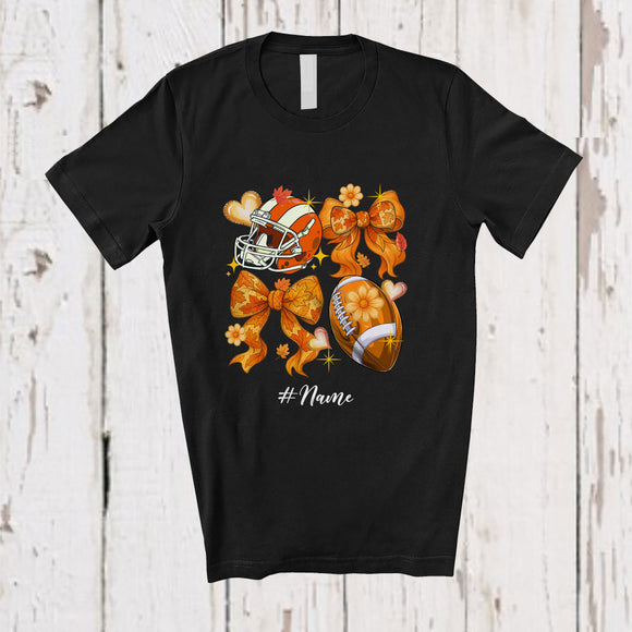 MacnyStore - Personalized Custom Name Football Thanksgiving Coquette; Lovely Bow Tie Flowers; Sport Player T-Shirt