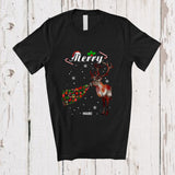 MacnyStore - Personalized Merry; Humorous Merry Christmas Plaid Half Reindeer; Custom Name Couple Family T-Shirt