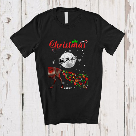 MacnyStore - Personalized Christmas; Humorous Merry X-mas Plaid Half Reindeer; Custom Name Couple Family T-Shirt