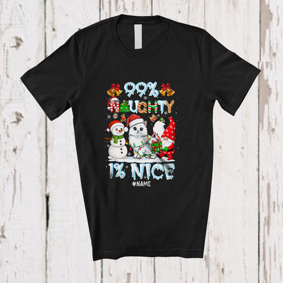 MacnyStore - Personalized Custom Name 99% Naughty 1% Nice; Humorous Christmas Snow Santa Cat T-Shirt