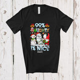 MacnyStore - Personalized Custom Name 99% Naughty 1% Nice; Humorous Christmas Snow Santa Cat T-Shirt