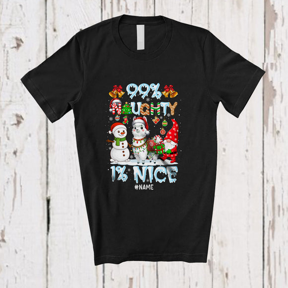 MacnyStore - Personalized Custom Name 99% Naughty 1% Nice; Humorous Christmas Snow Santa Llama T-Shirt