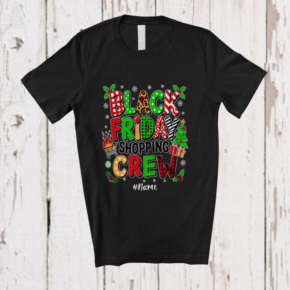 MacnyStore - Personalized Custom Name Black Friday Shopping Crew; Merry Christmas Plaid Leopard Shopping T-Shirt