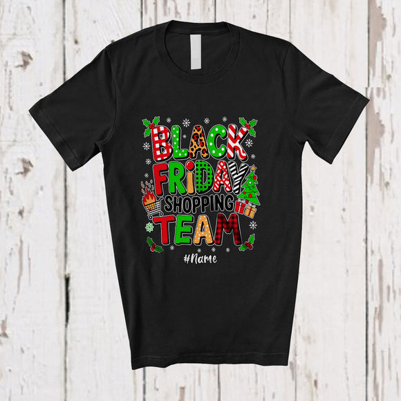 MacnyStore - Personalized Custom Name Black Friday Shopping Team; Merry Christmas Plaid Leopard Shopping T-Shirt
