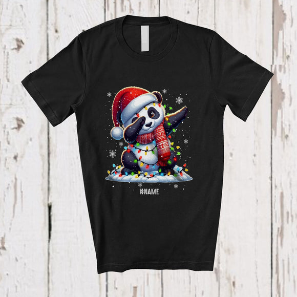 MacnyStore - Personalized Custom Name Dabbing Santa Panda; Lovely Christmas Lights Snow Animal T-Shirt