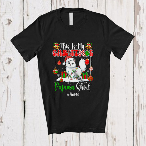 MacnyStore - Personalized Custom Name My Christmas Pajama Shirt; Amusing Snow Santa Cat; Family T-Shirt