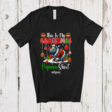 MacnyStore - Personalized Custom Name My Christmas Pajama Shirt; Amusing Snow Santa Rhinoceros; Family T-Shirt
