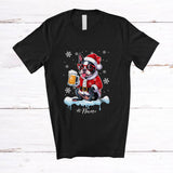 MacnyStore - Personalized Custom Name Boston Terrier Santa Drinking Beer; Joyful Christmas Drunker Family T-Shirt