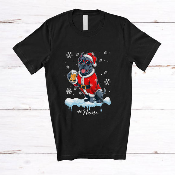 MacnyStore - Personalized Custom Name Cane Corso Santa Drinking Beer; Joyful Christmas Drunker Family T-Shirt