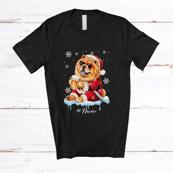 MacnyStore - Personalized Custom Name Chow Chow Santa Drinking Beer; Joyful Christmas Drunker Family T-Shirt