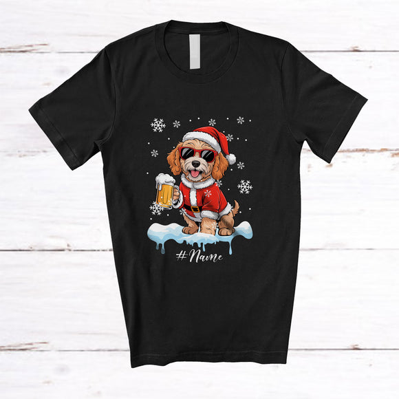 MacnyStore - Personalized Custom Name Cockapoo Santa Drinking Beer; Joyful Christmas Drunker Family T-Shirt
