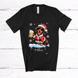 MacnyStore - Personalized Custom Name Dachshund Santa Drinking Beer; Joyful Christmas Drunker Family T-Shirt