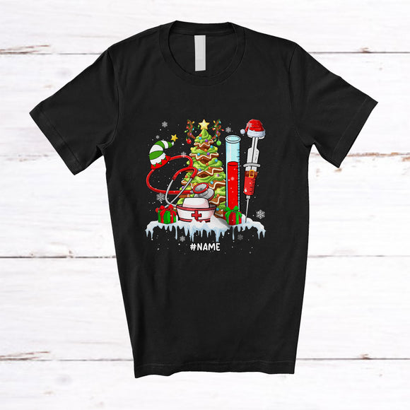 MacnyStore - Personalized Custom Name Nurse Tools Christmas Tree Santa Elf; Proud X-mas Snowing; Jobs T-Shirt