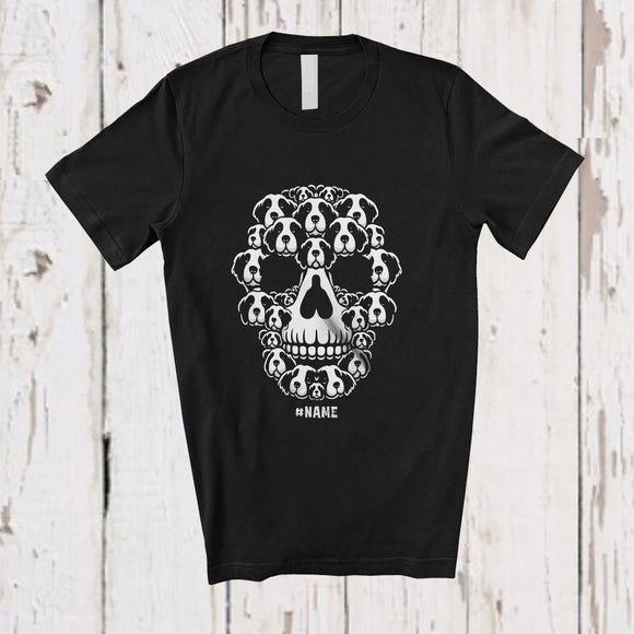 MacnyStore - Personalized Custom Name Skull Shape Landseers Owner; Creepy Halloween Family T-Shirt