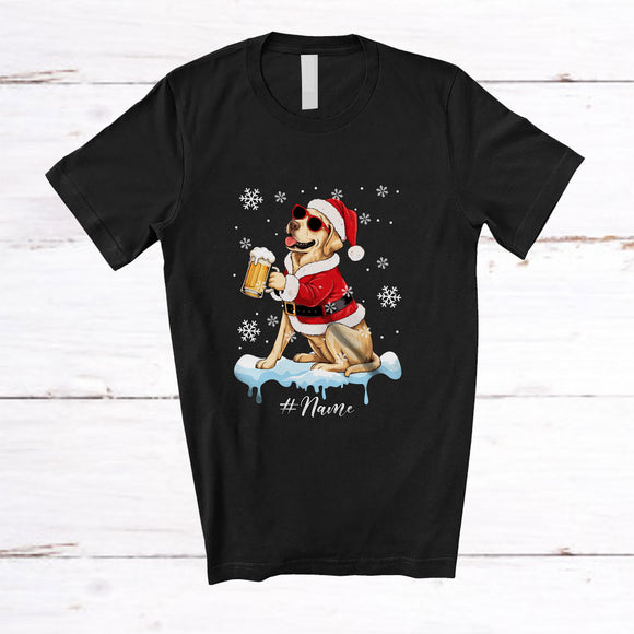 MacnyStore - Personalized Custom Name Labrador Retriever Santa Drinking Beer; Joyful Christmas Family T-Shirt