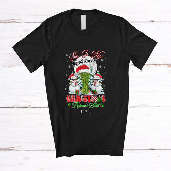 MacnyStore - Personalized Custom Name My Christmas Pajamas Shirt; Lovely Asparagus Snowman; Vegetable Vegan T-Shirt