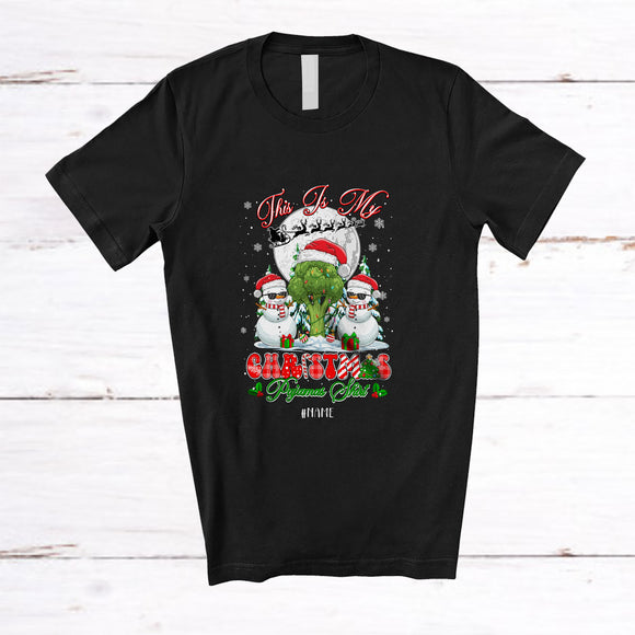 MacnyStore - Personalized Custom Name My Christmas Pajamas Shirt; Lovely Broccoli Snowman; Vegetable Vegan T-Shirt